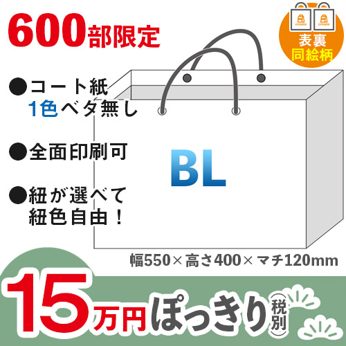 【15万円ぽっきりプラン：松】格安オーダーメイド紙袋　コート紙　1色ベタ無し　BMサイズ　表裏同絵柄