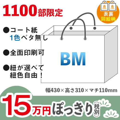 【15万円ぽっきりプラン：松】格安オーダーメイド紙袋　コート紙　1色ベタ無し　BMサイズ　表裏同絵柄