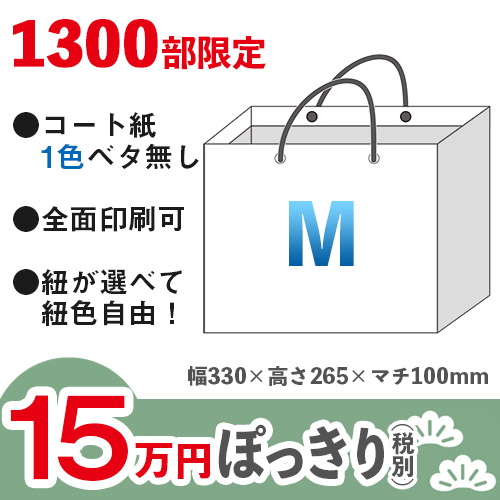 【15万円ぽっきりプラン：松】格安オーダーメイド紙袋　コート紙　1色ベタ無し　Mサイズ