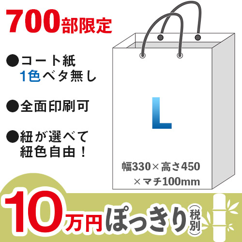 【10万円ぽっきりプラン：竹】格安オーダーメイド紙袋　コート紙　1色ベタ無し　Lサイズ