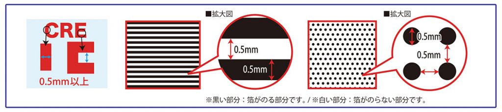 箔押しは細かすぎる模様、デザインは不可