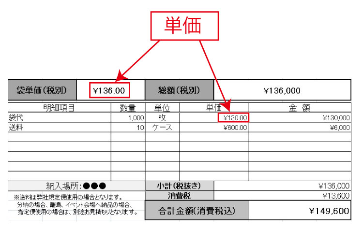 見積書　単価