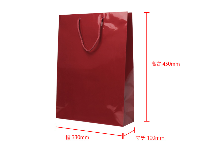 PPラミネートバッグエクセルサイズのサイズ詳細です。巾330×高さ450×マチ100ミリメートル。