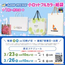 フルカラー紙袋の小ロット規格なら新年度早めに納品可能な生産直近スケジュール