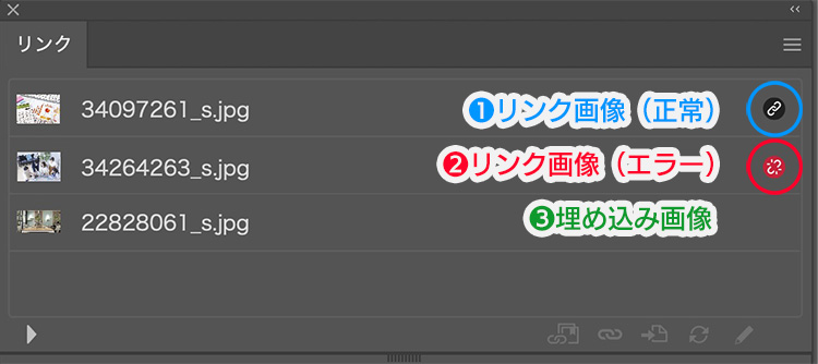 Illustratorのリンクタブのスクリーンショット
