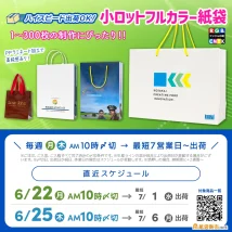 1枚から作れる小ロットフルカラー印刷の紙袋の最短お届けスケジュール案内 7月初旬