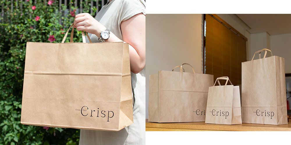 青果店「Crisp」様のテイクアウト用紙袋3サイズ