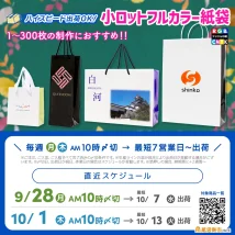 オリジナル印刷紙袋を10月納品お急ぎの方におすすめな小ロットフルカラー紙袋